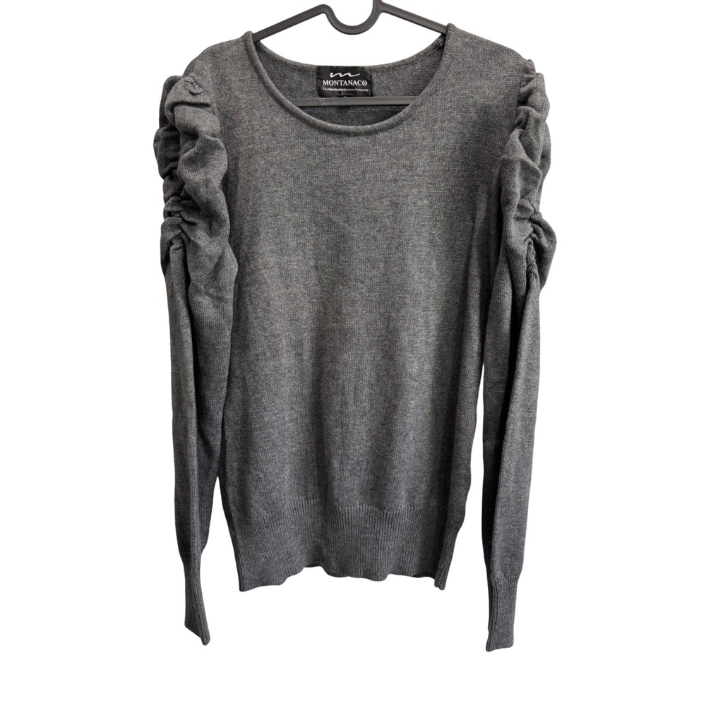 Montana Clothing Company Gray Ruched Sleeve‎ Pullover Knit Sweater XL